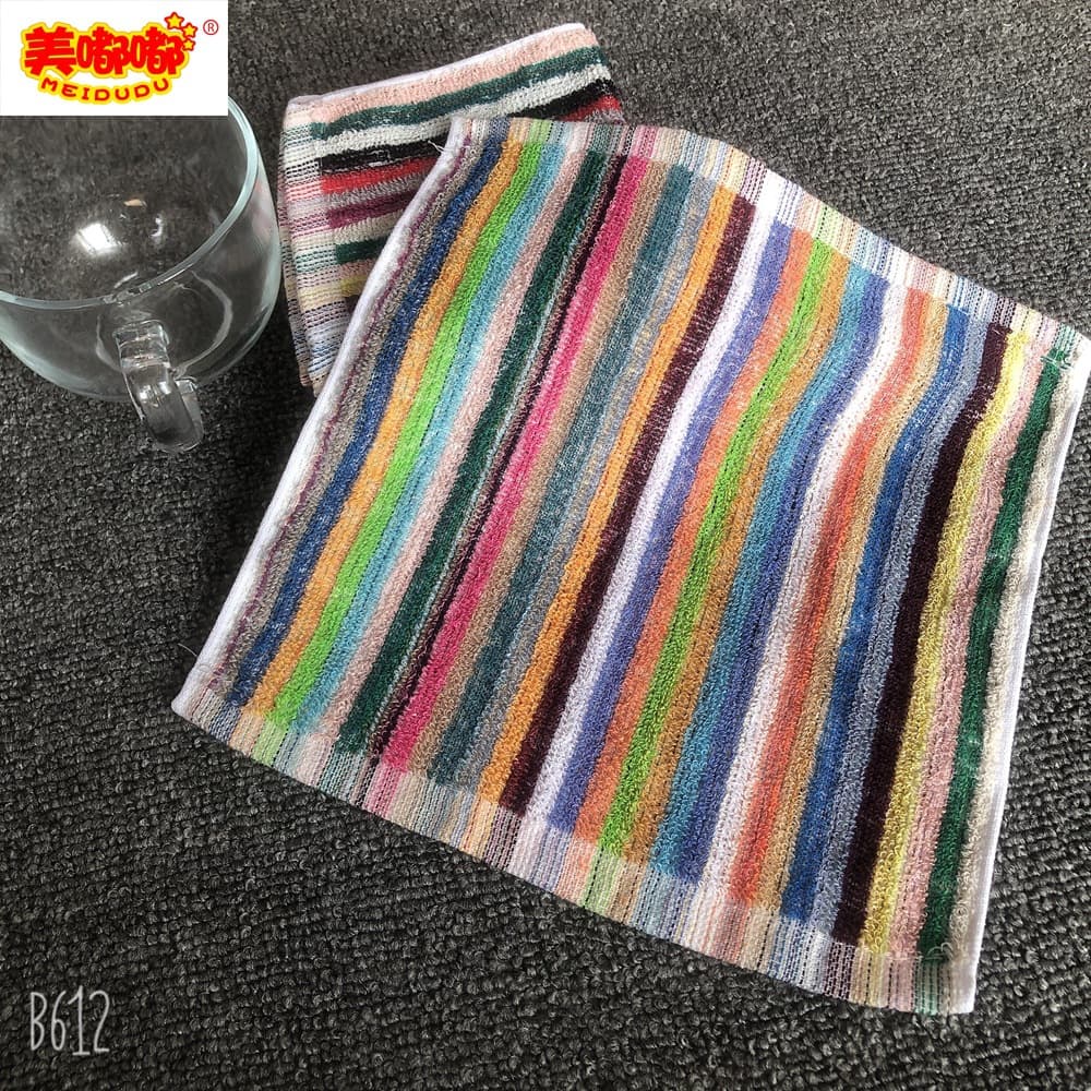 Cotton color stripe 25 small square towel, export gift, machine cleaning cloth, street stall absorbent dark square towel