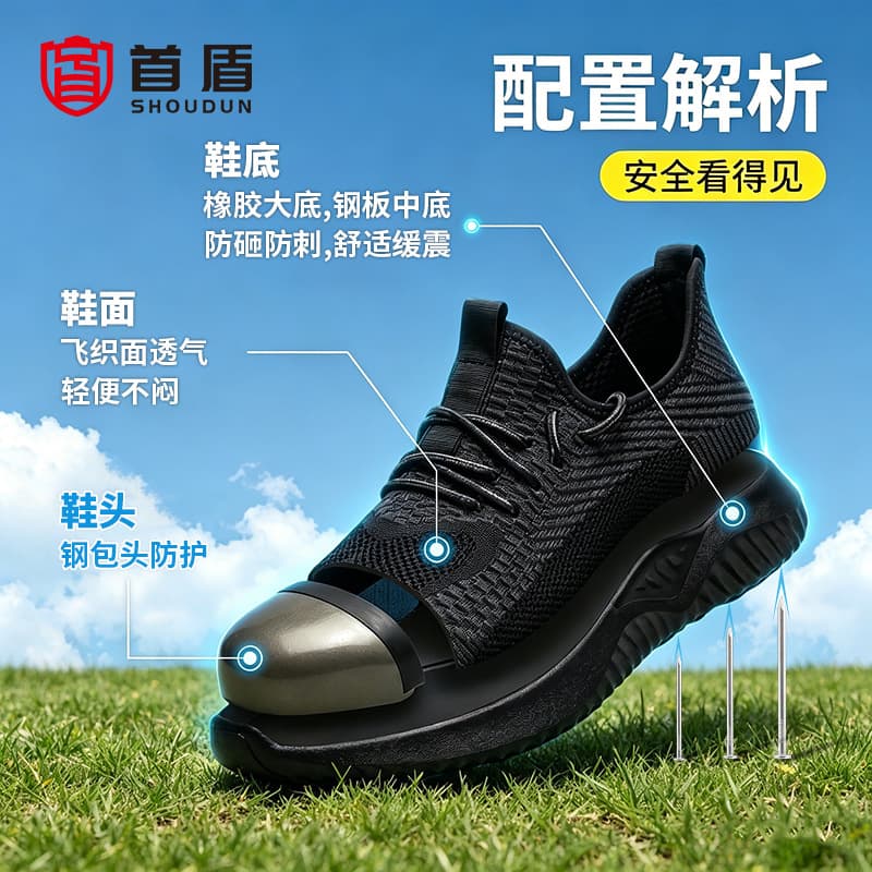 Steel toe-toe labor protection shoes for men, summer anti-puncture, men's anti-smash work shoes, wear-resistant, protective cross-border safety shoes, breathable