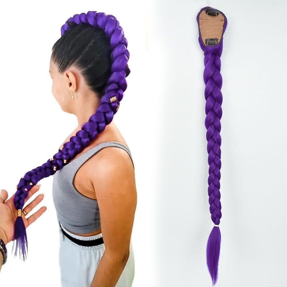 Cross-border Trade Europe and America Monster Hunter Girl Group Lumi Ponytail Purple Braided Wig Colorful Braid Hair Extensions