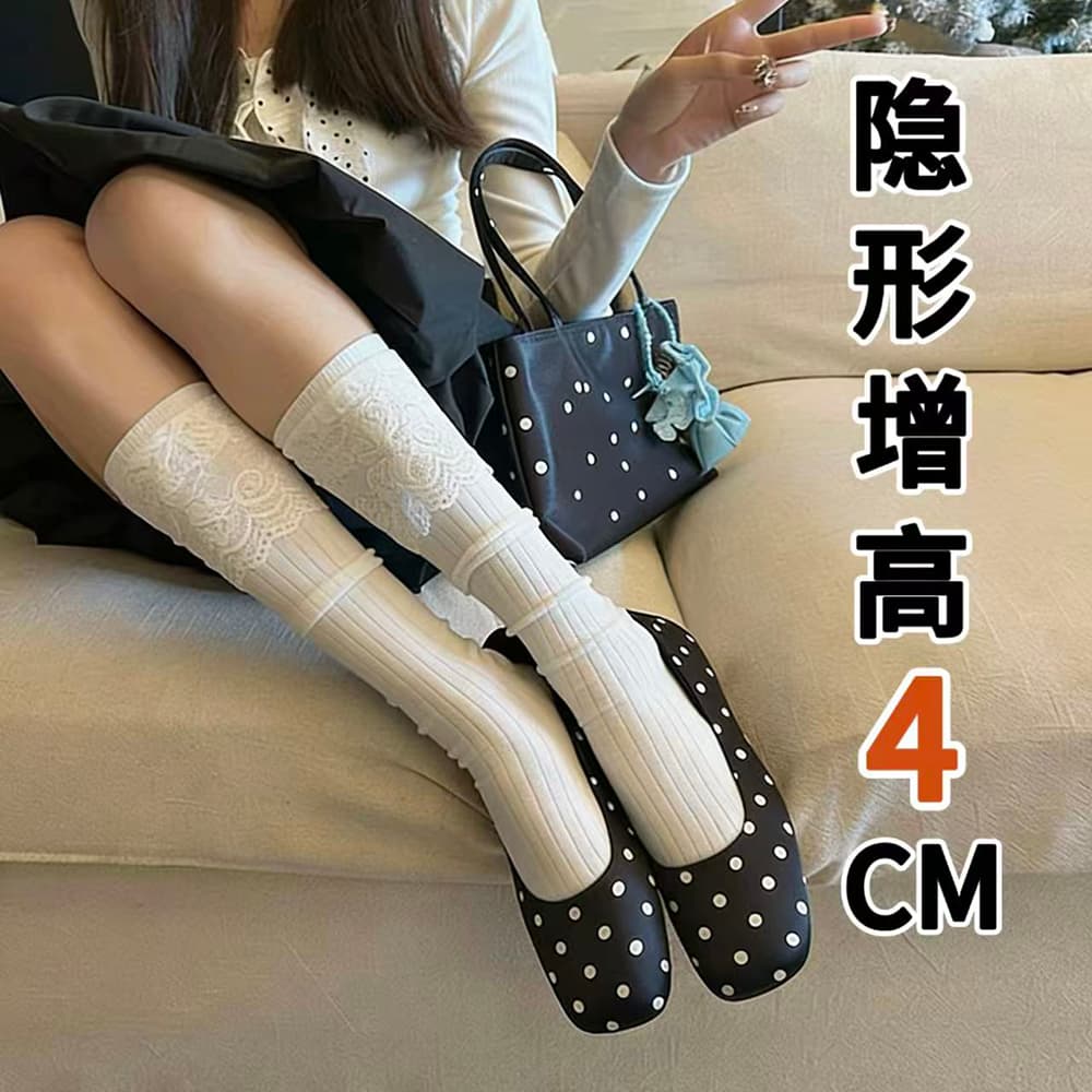 2026 Spring Retro Polka Dot Single Shoes for Women, Small Size, Height-Increasing, Versatile Mary Jane Ballet Flats for Women