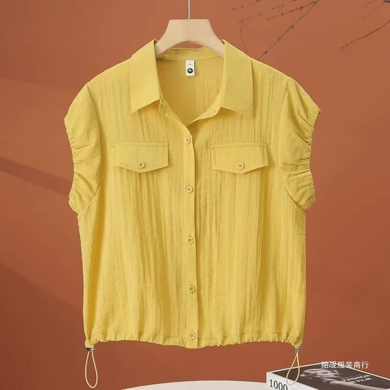 Sleeveless Blouse for Women Summer New Design Drawstring Waist Slimming Shirt Fashionable Short Top