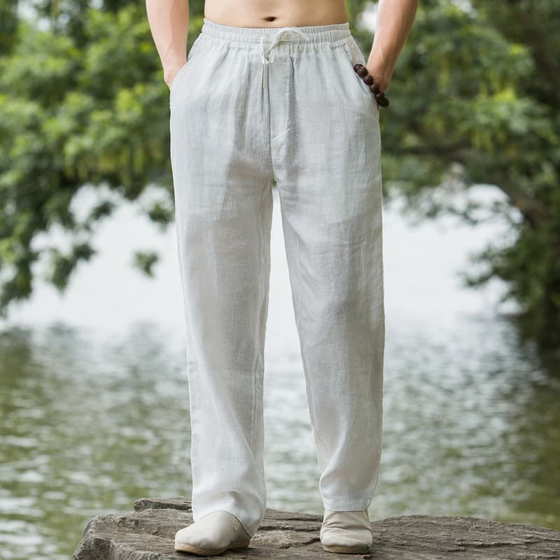 Linen Men's Pants Retro Chinese Style Summer Loose Thin Straight-Leg Long Pants Cotton-Linen Casual Trousers Trendy