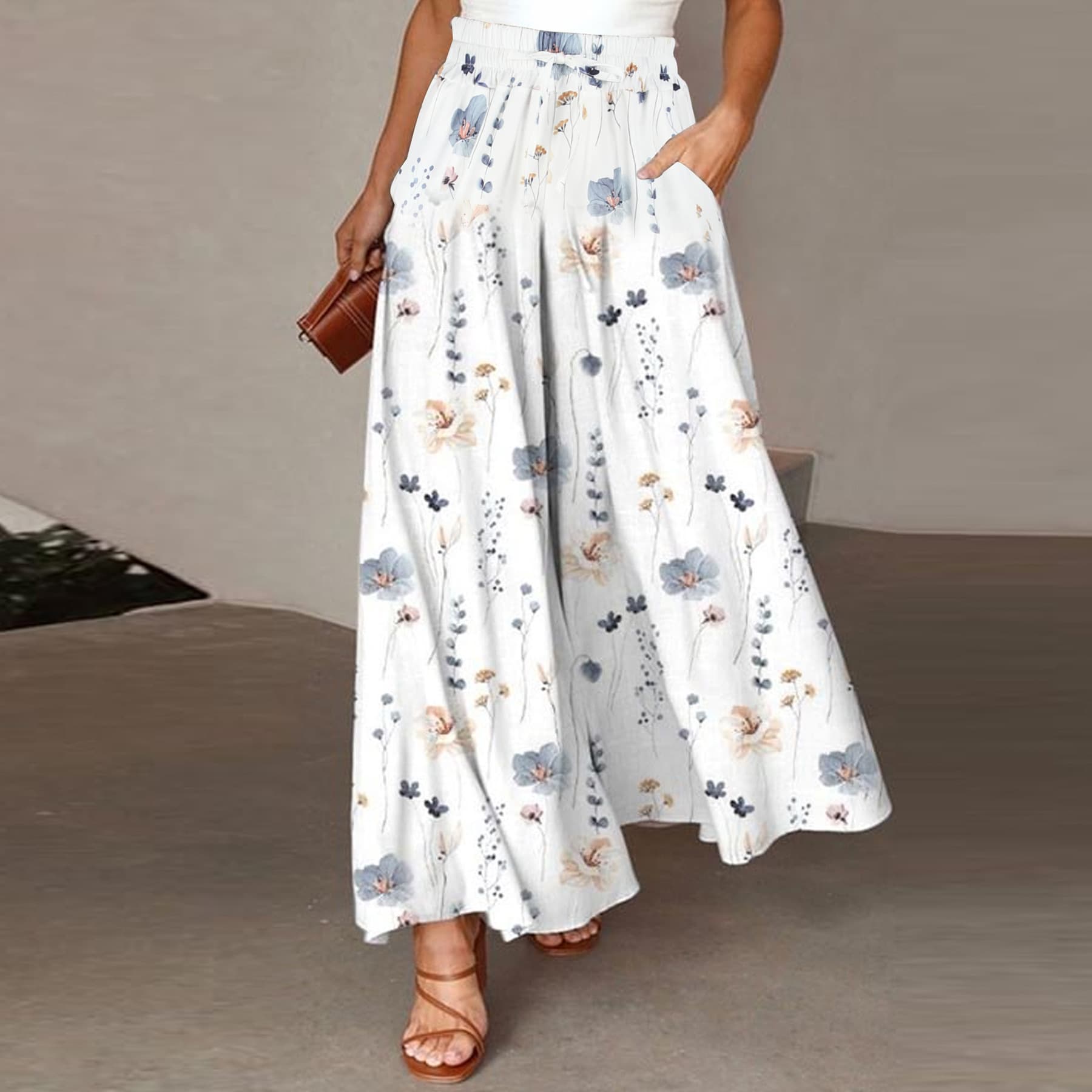 2024 Walmart Independent Site Amazon European and American New Printed Comfortable Casual Wide Leg Long Pants Women's Clothing