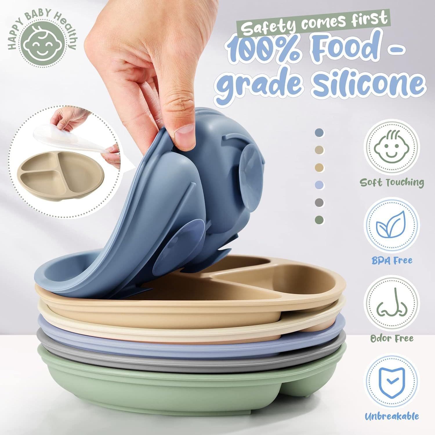 Cross-Border Hot Selling Silicone Baby Plate, Baby Food Plate, Anti-Drop Silicone Smiley Face Plate for Children