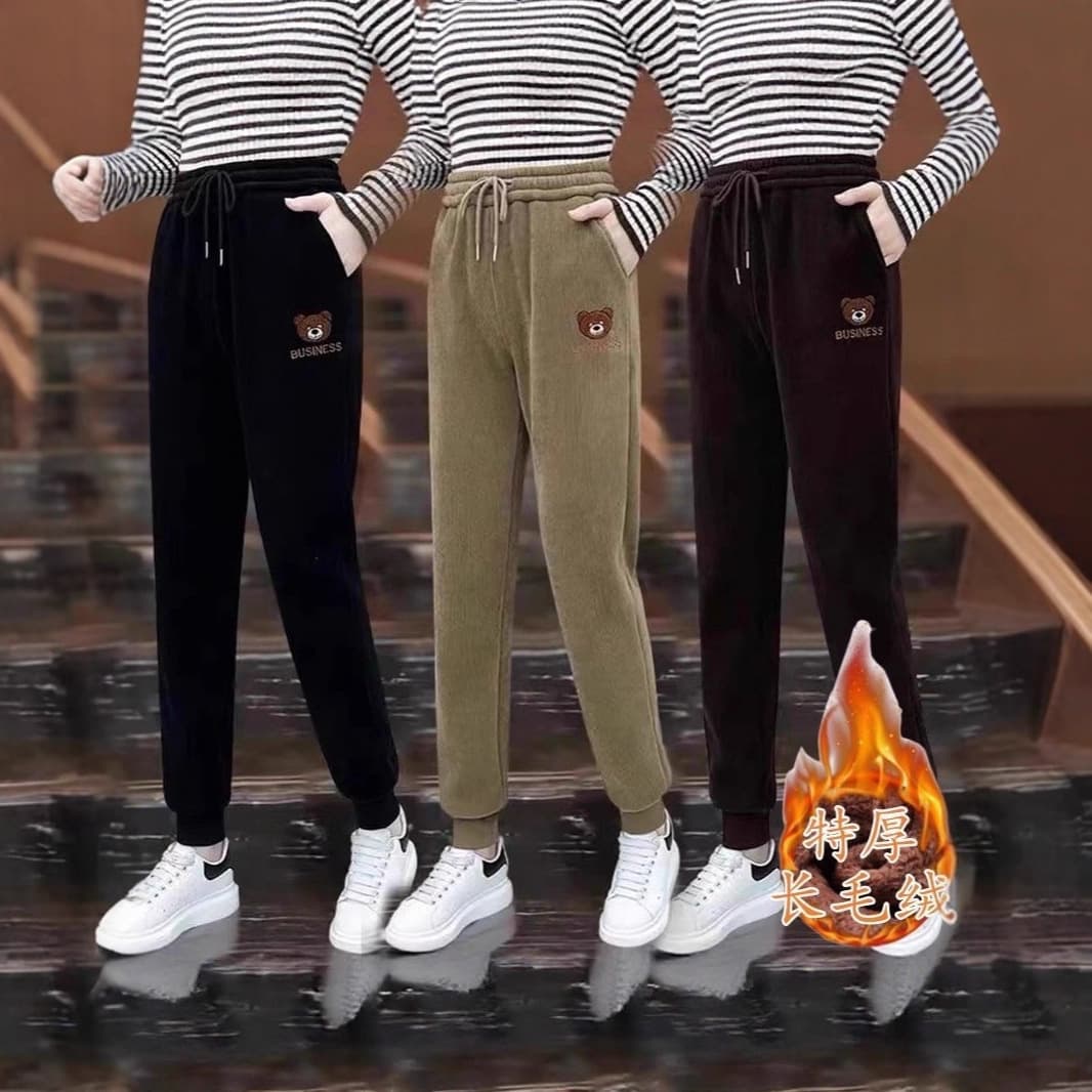 Autumn/Winter Warm High-Waist Fleece-Lined Thick Cuffed Casual Sweatpants, Warm Sports Large Size Harem Slimming Versatile Long Pants