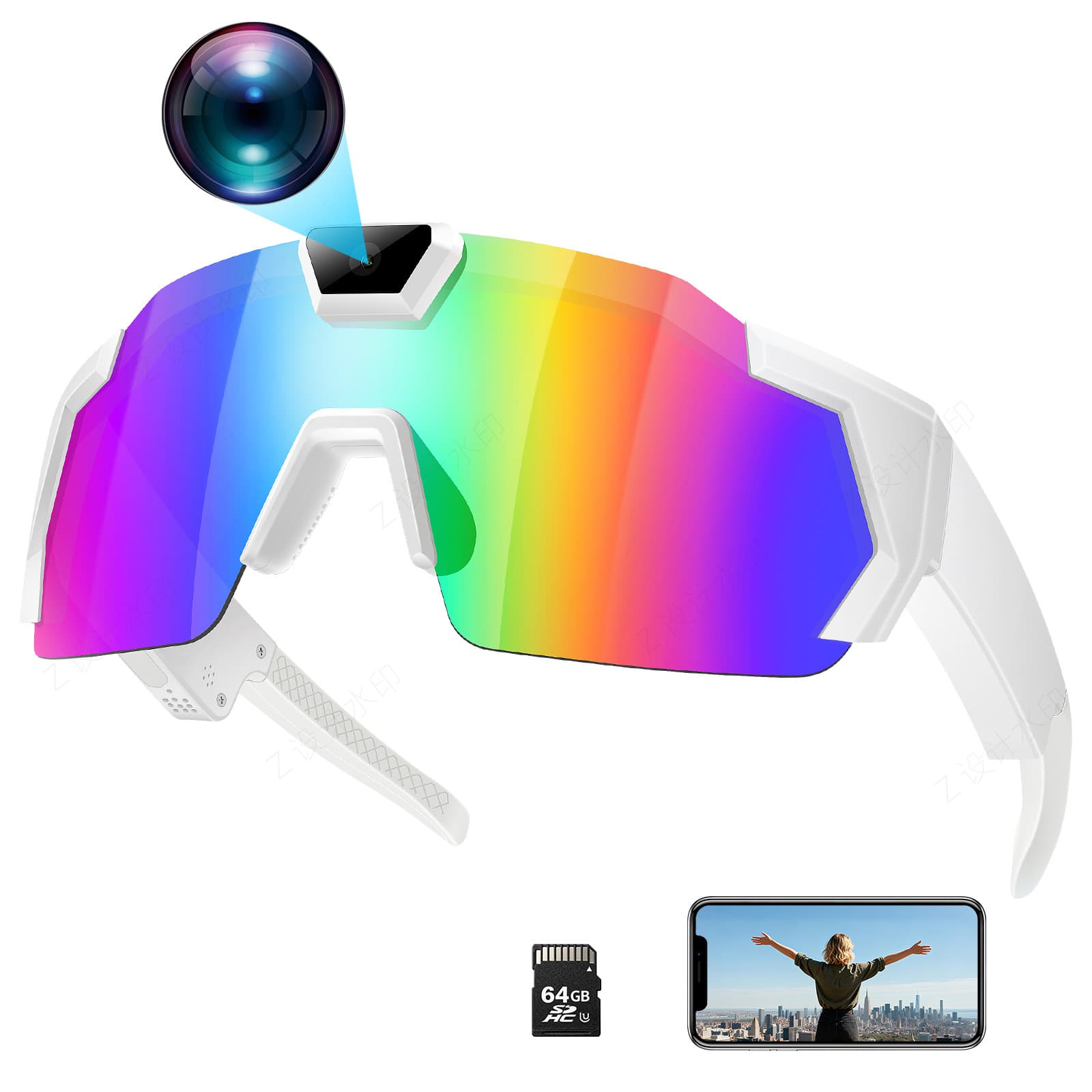 Sunglasses with camera, cycling sunglasses, glasses, camera, sports smart goggles, photo and video ski goggles