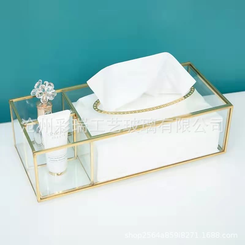 Glass Tissue Box, Creative High-End Light Luxury TV Remote Control Storage Box, Simple Home Tissue Box