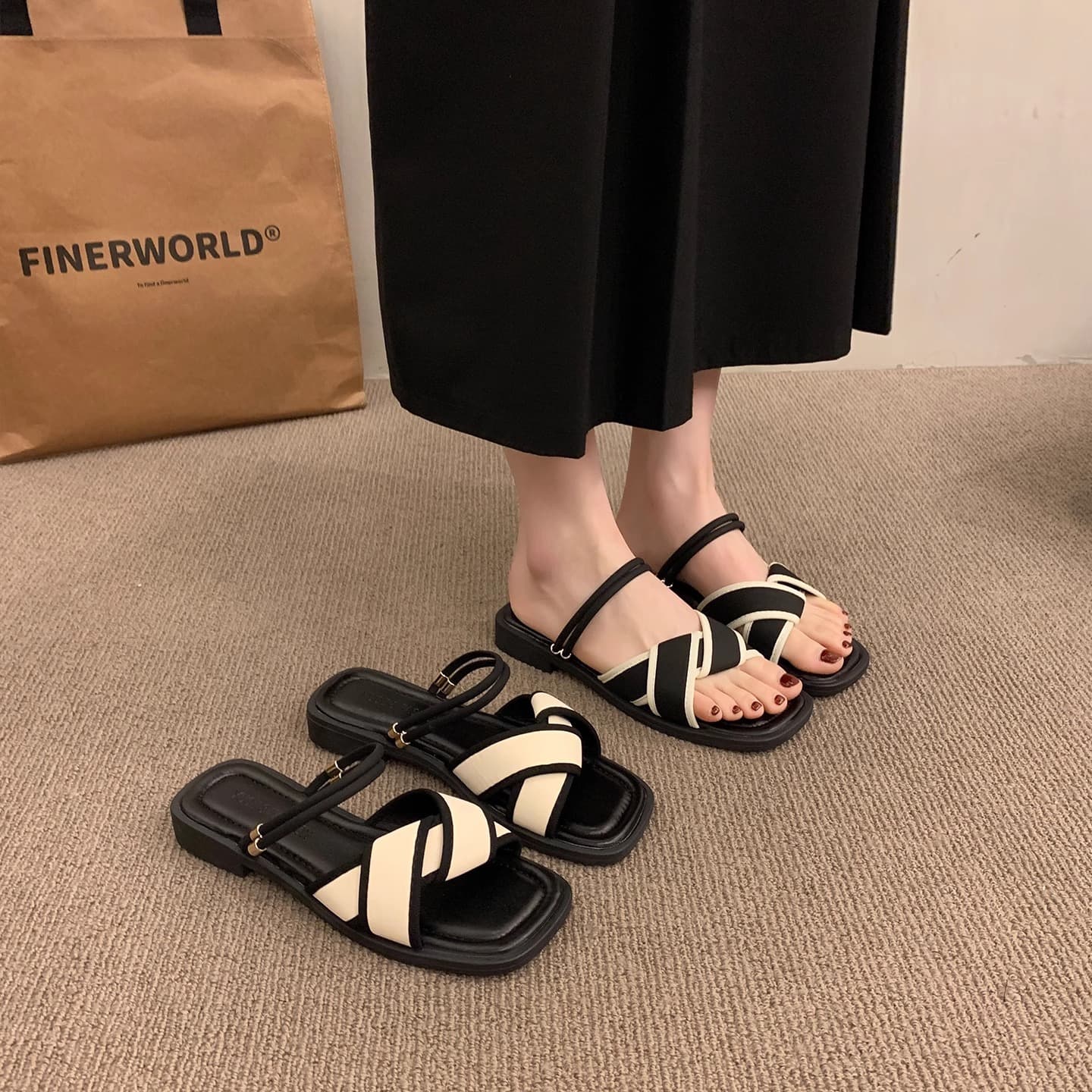 French Fairy Flat Sandals for Women Summer Outerwear Temperament Matching Skirts 2026 New Hot Style Versatile Two-Wear Sandals