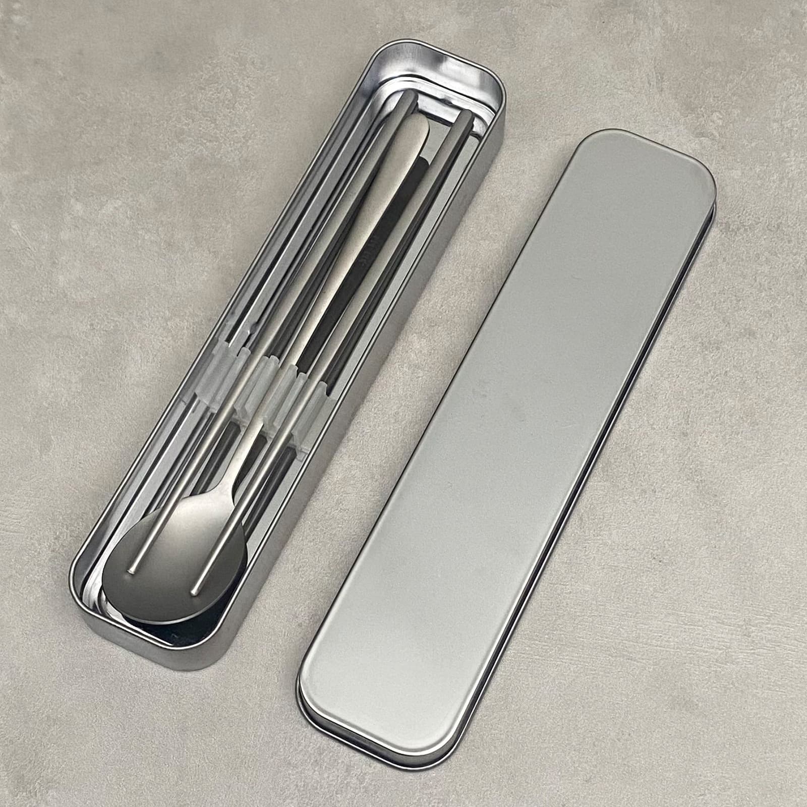 Titanium-purified 304 Stainless Steel Spoon & Chopsticks Set Student Anti-slip Heat-resistant Semi-round Square Korean Spoon