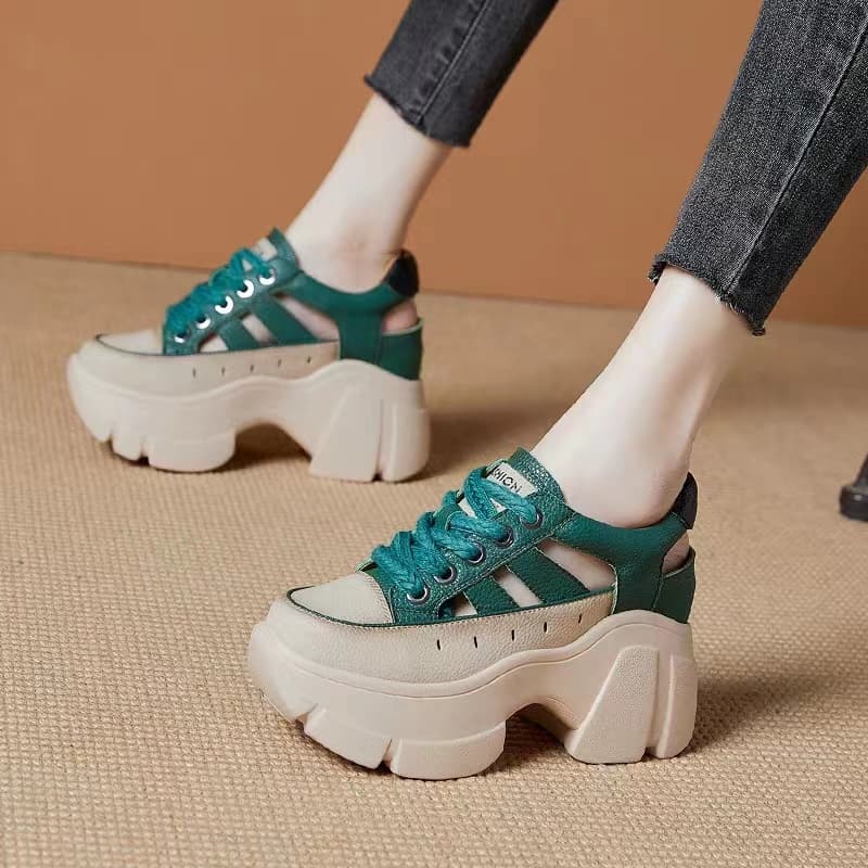 Inner heightening Baotou women's shoes 2026 new summer hollow breathable thick sole small white thick heel Roman sandals