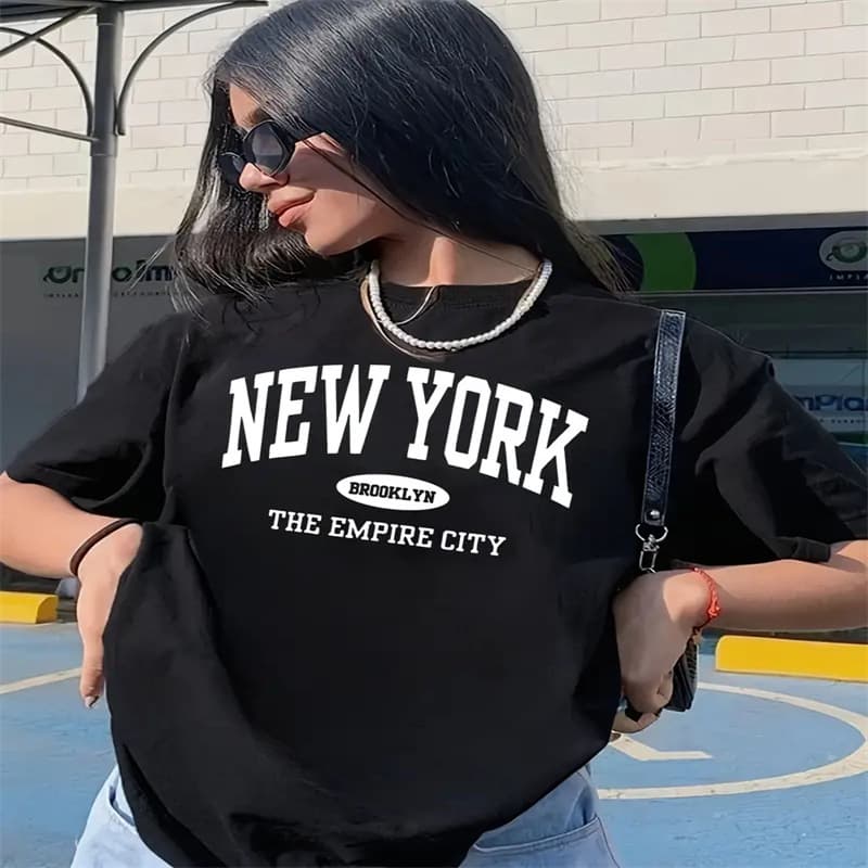 Cross-border Stock Women's Summer T-Shirt Printed Fashion Casual Cute Short Sleeve Round Neck Printed T-Shirt