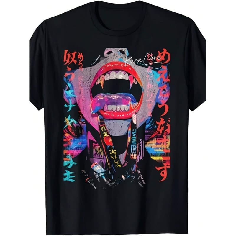 European size cotton Men'S Japanese Anime Manga T-Shirt | Cyberpunk Y2K A