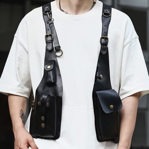 Cross-border European and American men's retro strap armpit shoulder bag multi-functional shoulder bag outdoor portable vest bag chest bag