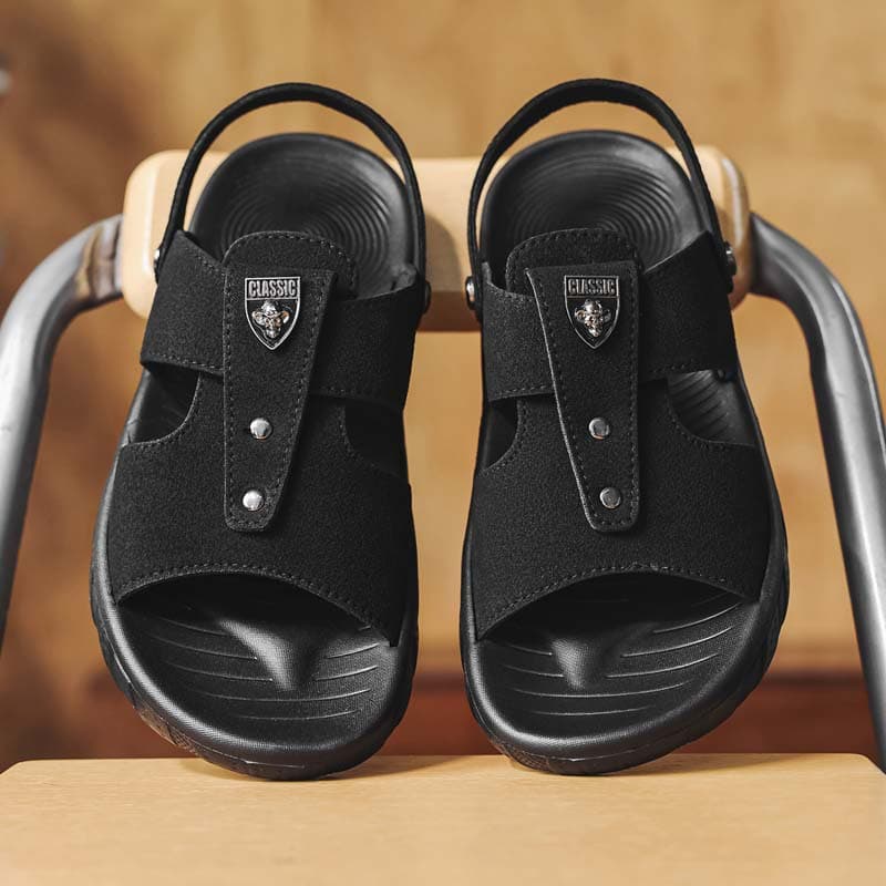 Fashion Casual Beach Sandals for Men, Thick Sole Novelty Dual-Purpose Metal Logo Sandals, Driving Sandals, Soft Sole Lightweight Commuter