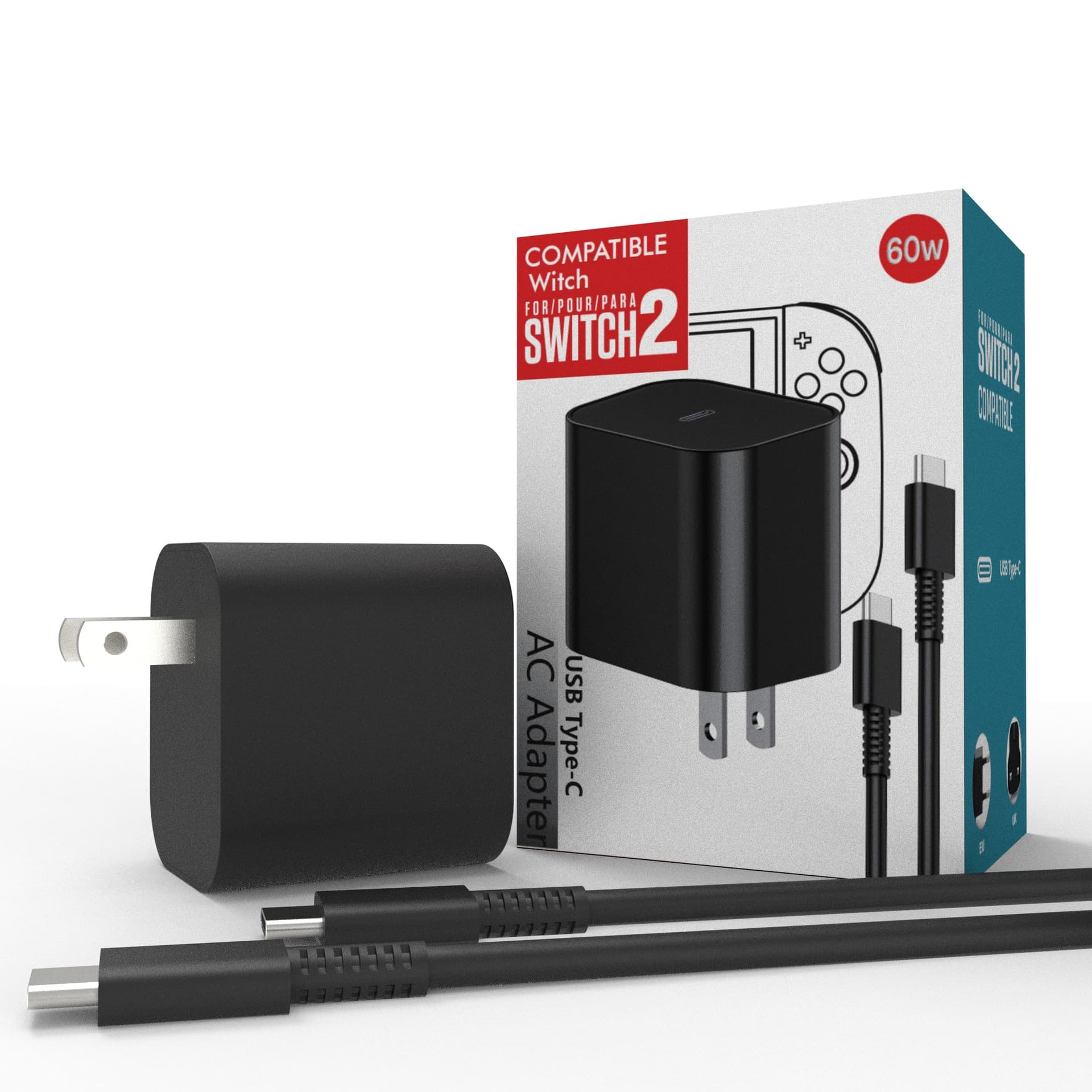 Switch 2 Console Power Supply, 60W PD Power Perfectly Compatible, Supports Dock Screen Casting
