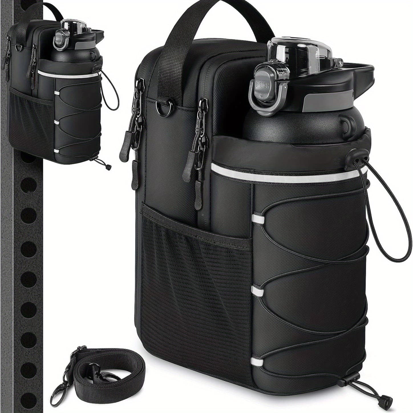 Hot Fitness Magnetic Water Bottle Carrier Bag, Gym Portable Organizer, Outdoor Sports Crossbody Water Bottle Pouch, In Stock