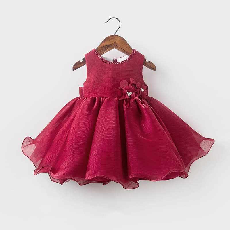 Burgundy Girl's First Birthday Dress 2026 New Style Bow Tutu Princess Dress Kidsren's Birthday Party Dress