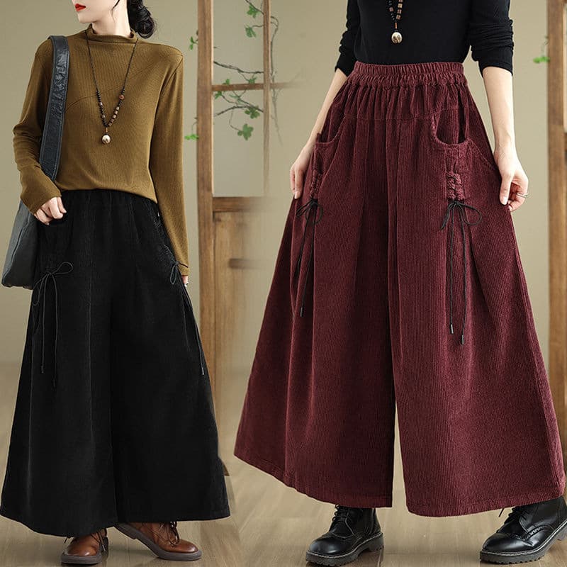 2025 Autumn/Winter New Plus Size Fashionable Slim Corduroy Wide Leg Pants Skirt for Curvy Women Export
