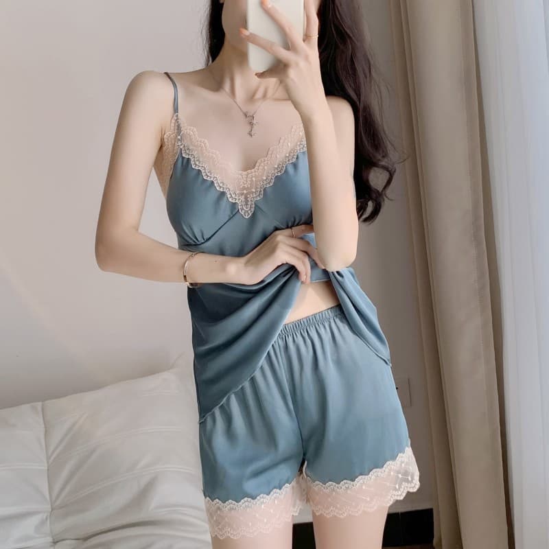 Summer New Sleepwear for Women Lace Trim Sexy Camisole Nightgown Charming Pure Desire Sleep Robe Hot Girl Homewear