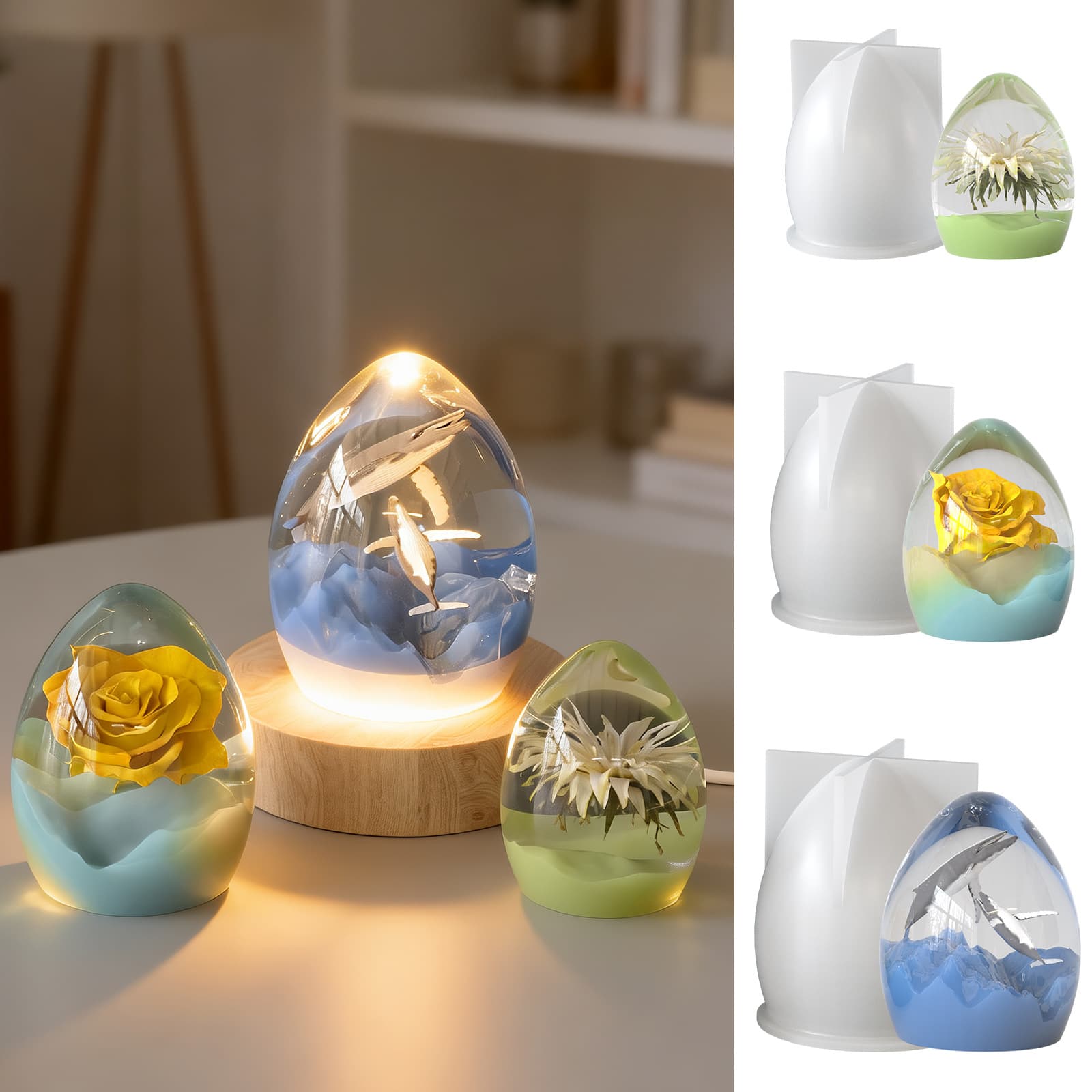 Yihan DIY Crystal Resin Drop Egg-shaped Night Light Silicone Mold Mirror Surface Egg-shaped Desktop Ornament Mold