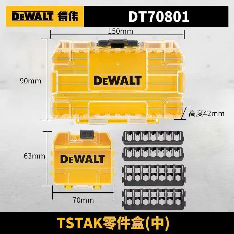 DEWALT Parts Box Bit and Drill Bit Storage Organizer Combo Toolbox Stackable Transparent Storage Solution TSTAK
