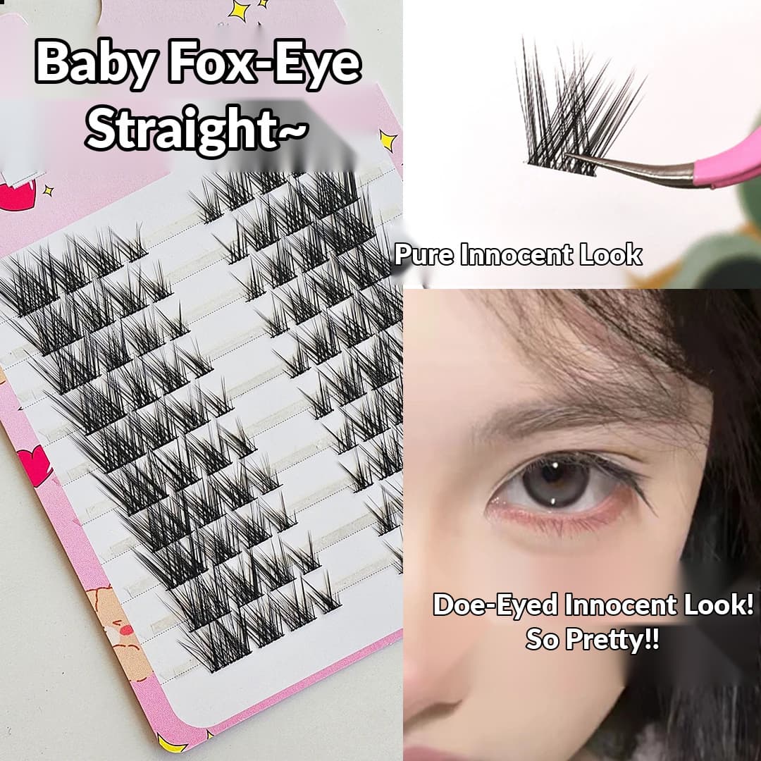 Fox-Style Slanted Baby Straight False Eyelashes, Thick and Photogenic, Cool and Alluring Look, Elongated Fox-Eye Style