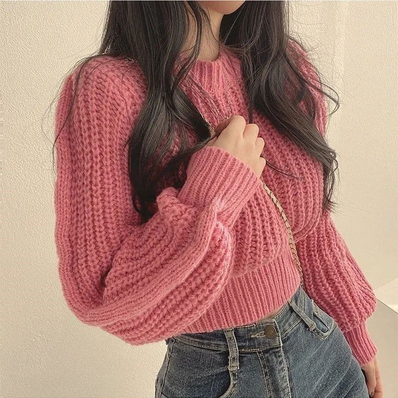 Designer Round Neck Pullover Sweater for Women, New Summer Style, Fitted Waist Petite Short Knit Top