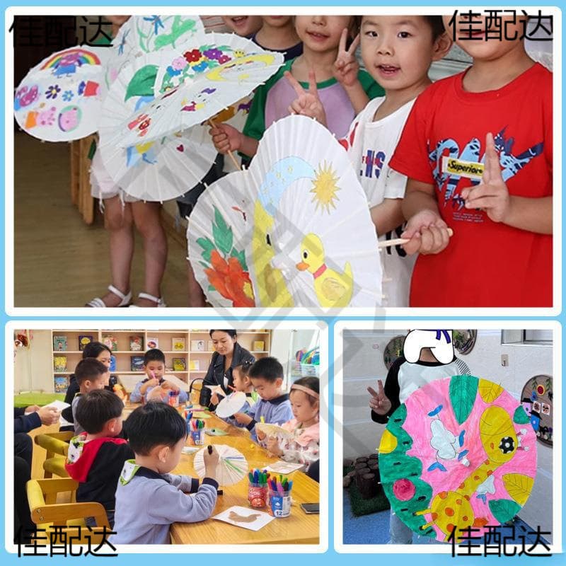 Blank Oil-paper Umbrella DIY Craft Material for Kindergarten Children's Hand-painting and Coloring, White Ancient-style Prop