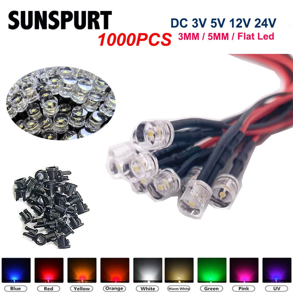 3/5MM Diffused Wired LED Bead High Brightness Architectural Model Small Bulb Indicator Light 3V5V12V24V Yellow Red Green
