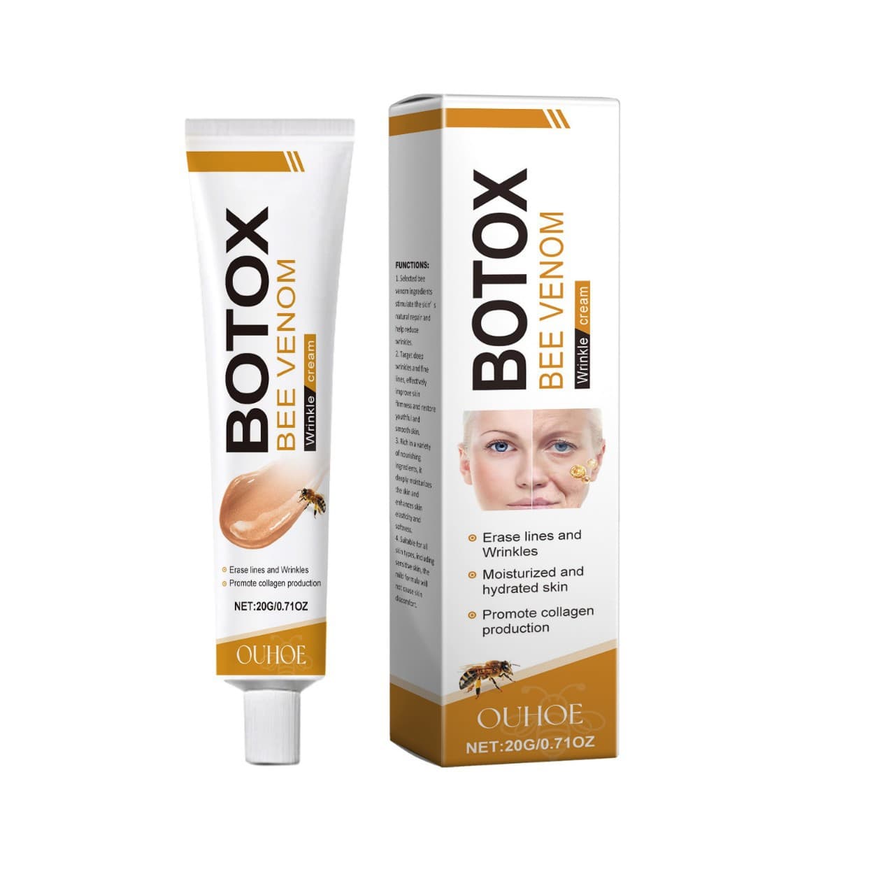 OUHOE Bee Venom Face Care Cream Gentle Hydrating Moisturizing Brightening Skin Refining Softening Skin Care Cream