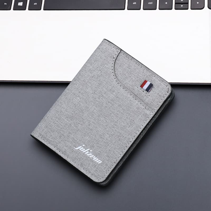 Men's Short Vertical Canvas Wallet US Dollar Clamp Urban Simple Style Pure Color Daily Match Anti-Theft Brush Feature