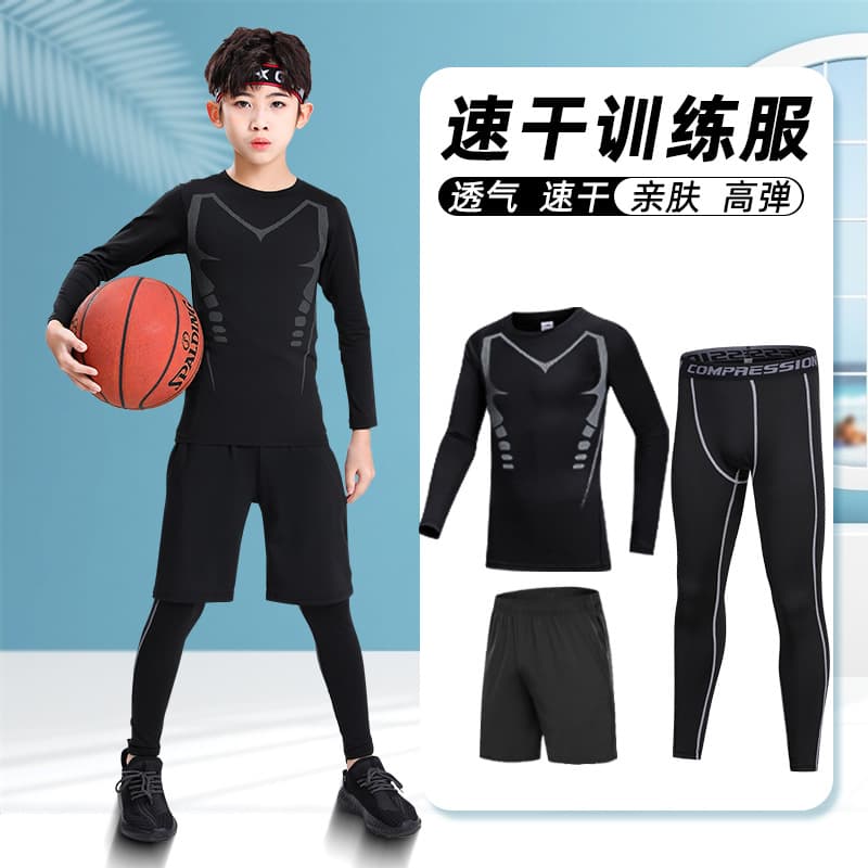 Children's Compression Suits, Training Wear, Short-Sleeve Basketball Quick-Dry Sports Sets, Boys' Fitness Wear, Spring, Summer, Autumn Football