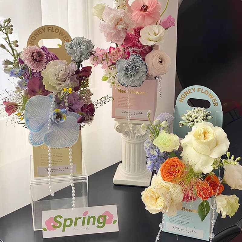 Valentine's Day Handheld Cake Flower Box Handheld Flower Basket Paper Bow Flower Box Flower Arrangement Bag Fresh Flower Packaging Bag Wholesale