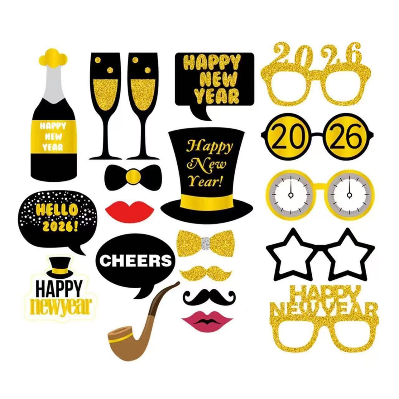 2026 Happy New Year Party Prank Powder Photo Props, 20-Piece Set for Gathering Decorations