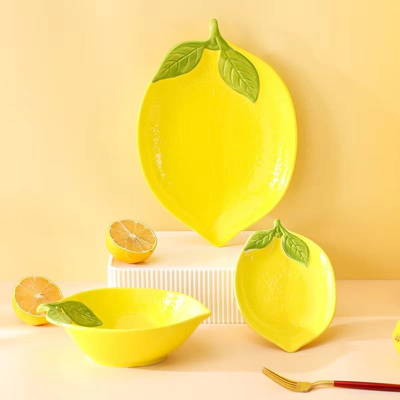 Hand-Painted Ceramic Fruit Lemon Shaped Bowl Plate Dining Utensils Cute Home Simple Personality Creative Bowl Plate Set