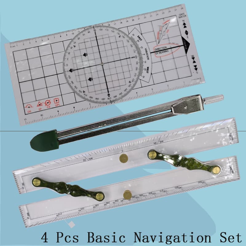 4-Piece Nautical Ruler Set, Basic Ship Navigation Kit with Marine Fixed Point Divider and Cross-border Nautical Protractor
