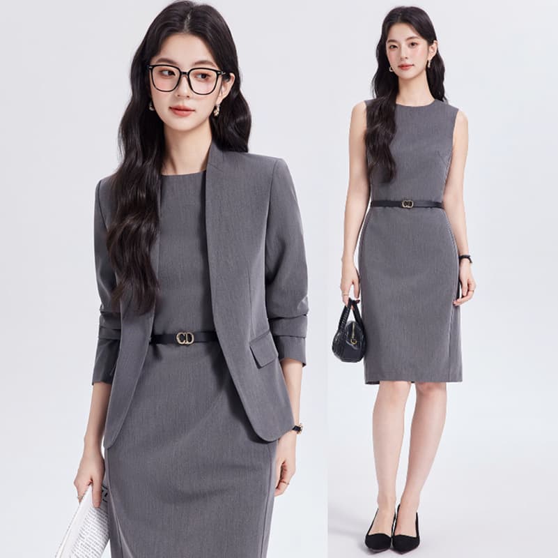 Gray Blazer Suit for Women 2026 New Style, Elegant Goddess Look, OL Commute Interview Formal Dress Career Skirt Suit