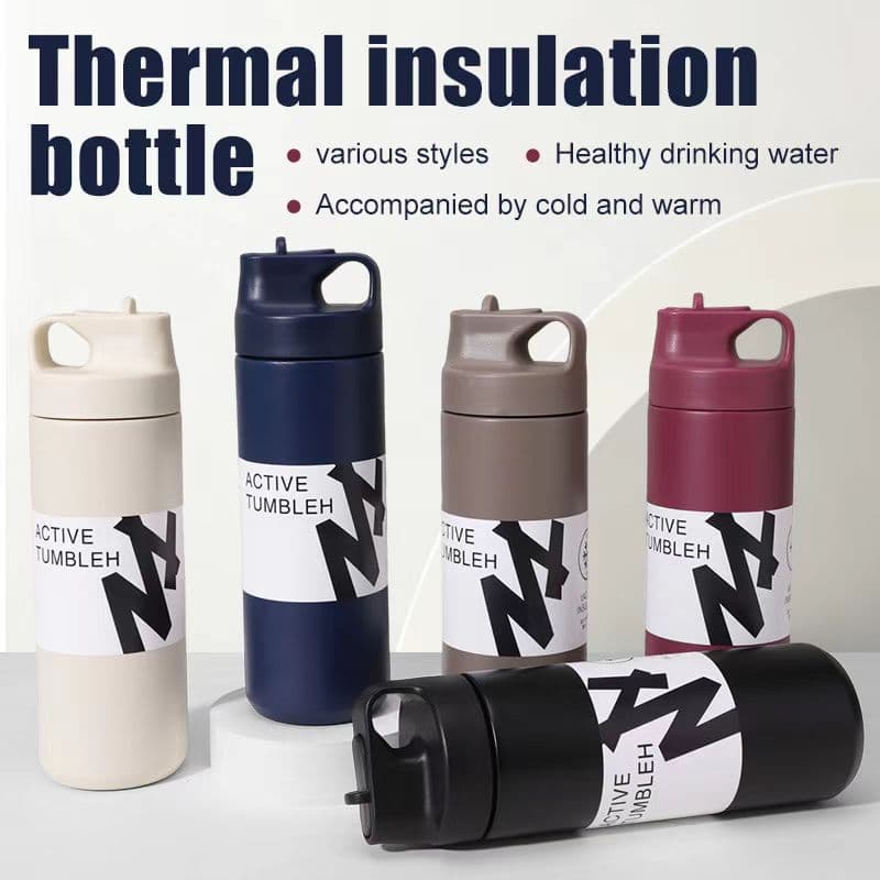 Summer Outdoor Sports Insulated 304 Stainless Steel Tumbler with Folding Straw for Cross-Border Trade, Custom Logo Available