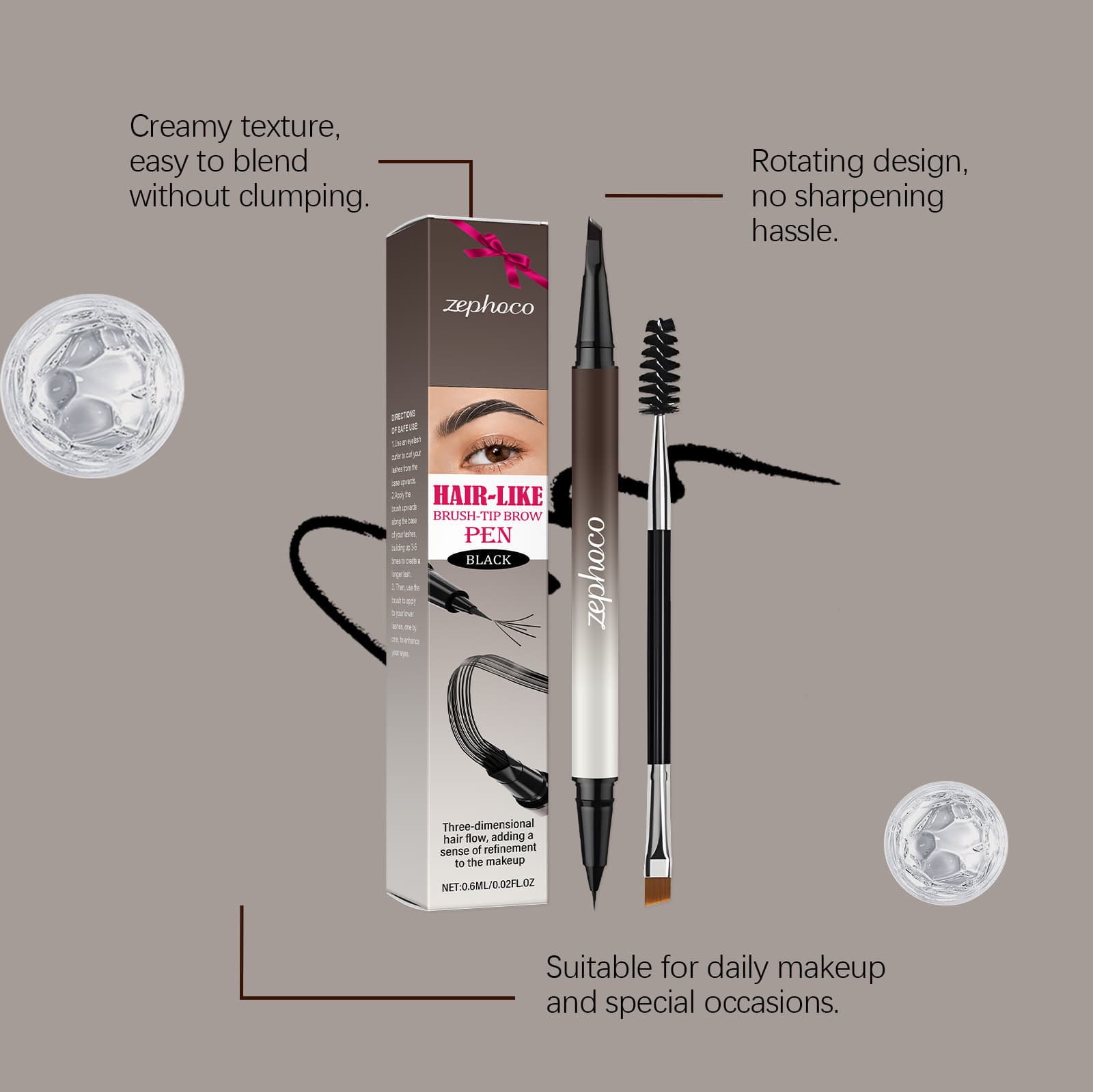 Zephoco Natural Wild Brow Pencil Series: Smooth Lead, High Color Payoff, Dual-Ended Design for Easy Application and Filling in Brow Hair Flow