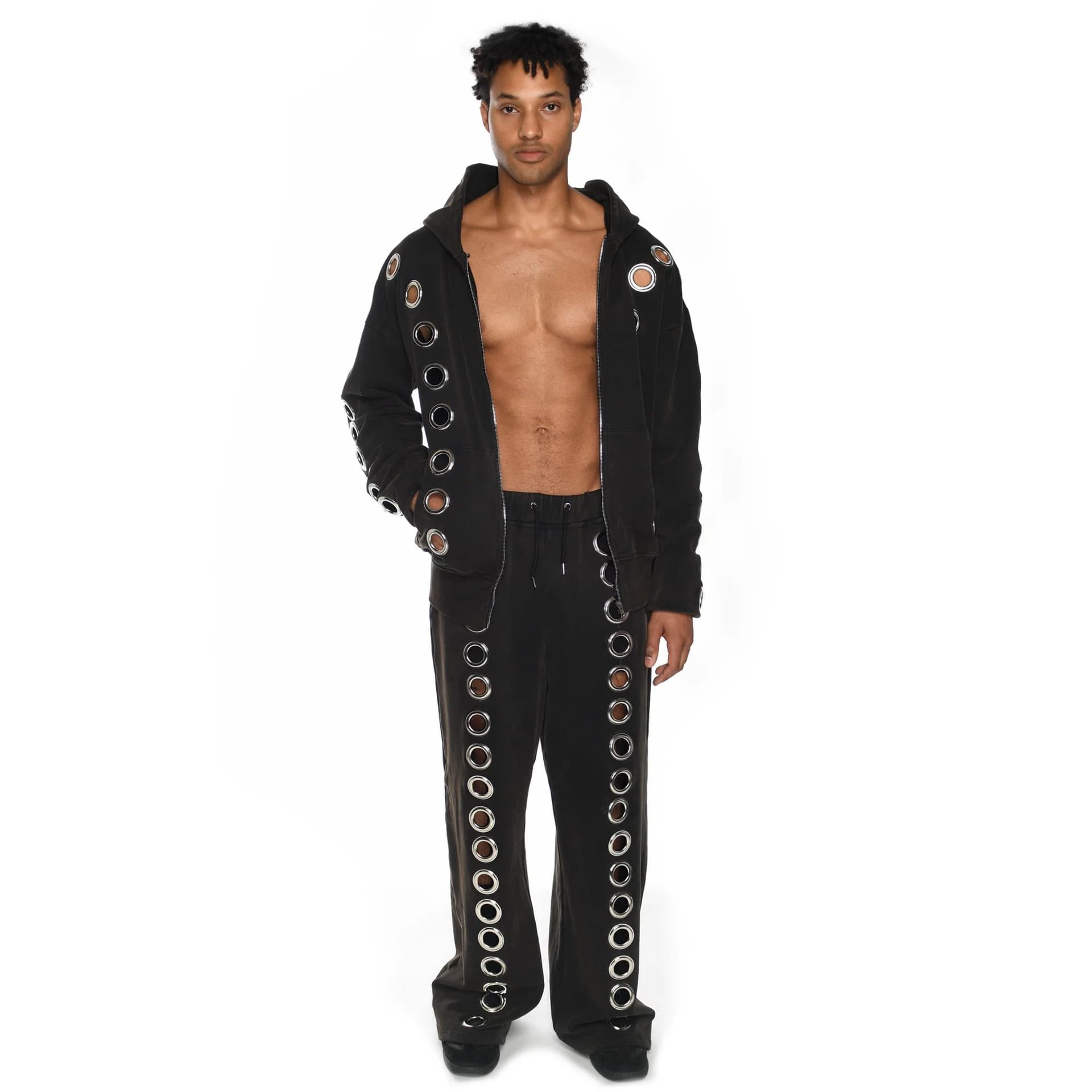 Iron Ring Hollow Unisex Loose Zip-Up Hoodie Solid Color Autumn Winter Jimo Cross-Border Sweatshirt