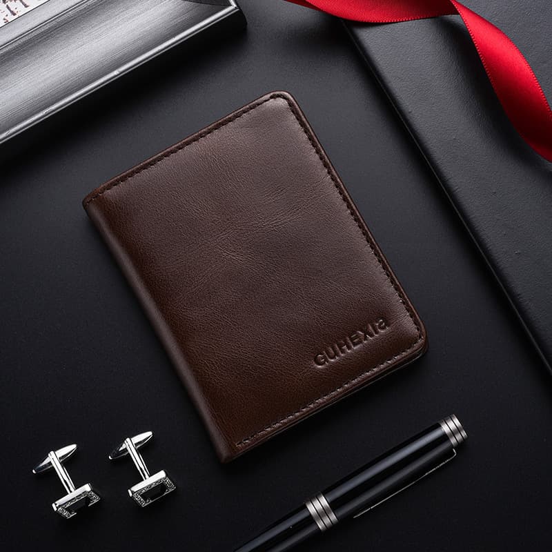 New Men's Bifold Genuine Leather Wallet Multi-Card Slots Transparent ID Window Cash Compartment Short Business Wallet Wholesale