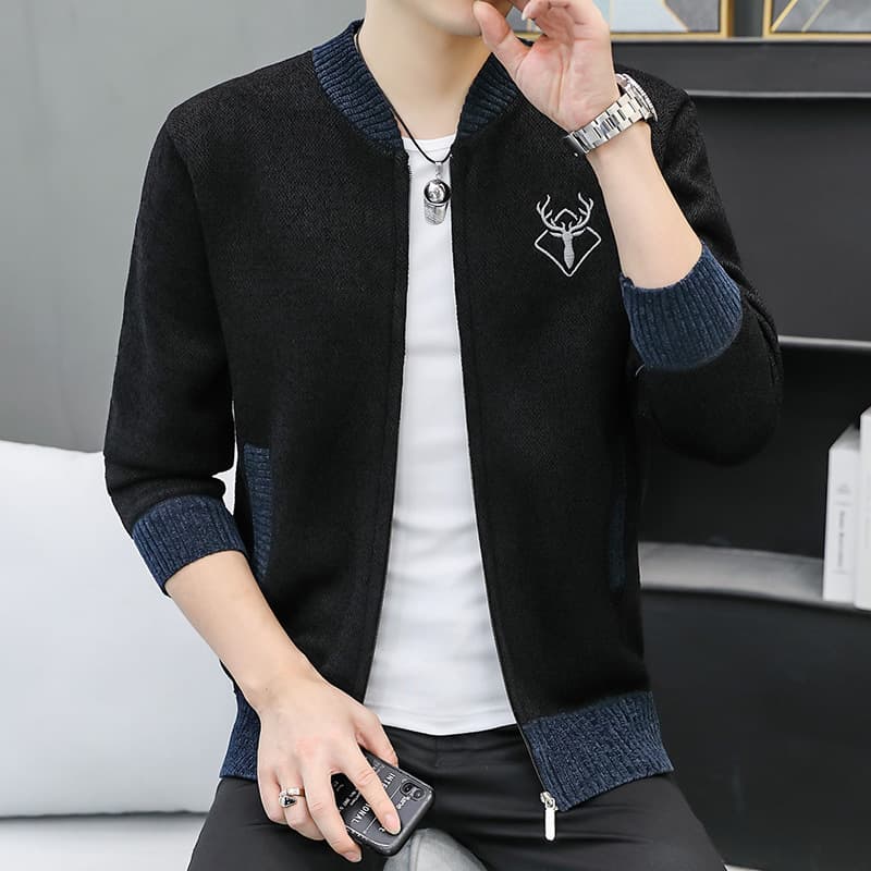 Men's Autumn Cardigan Sweater New Casual Knitted Jacket Fashionable Youth Trend Thick Coat Knitwear