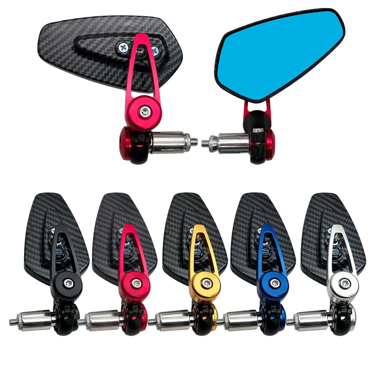 Motorcycle Modified Rearview Mirror Handlebar Mirror CNC Blue Glass Reverse Mirror Aluminum Alloy Handlebar Mirror Bar End Mirror
