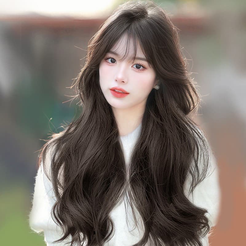 Long Wavy Wig for Women, Natural Real Hair Look, Korean Style Big Curls, Full Cap Wig