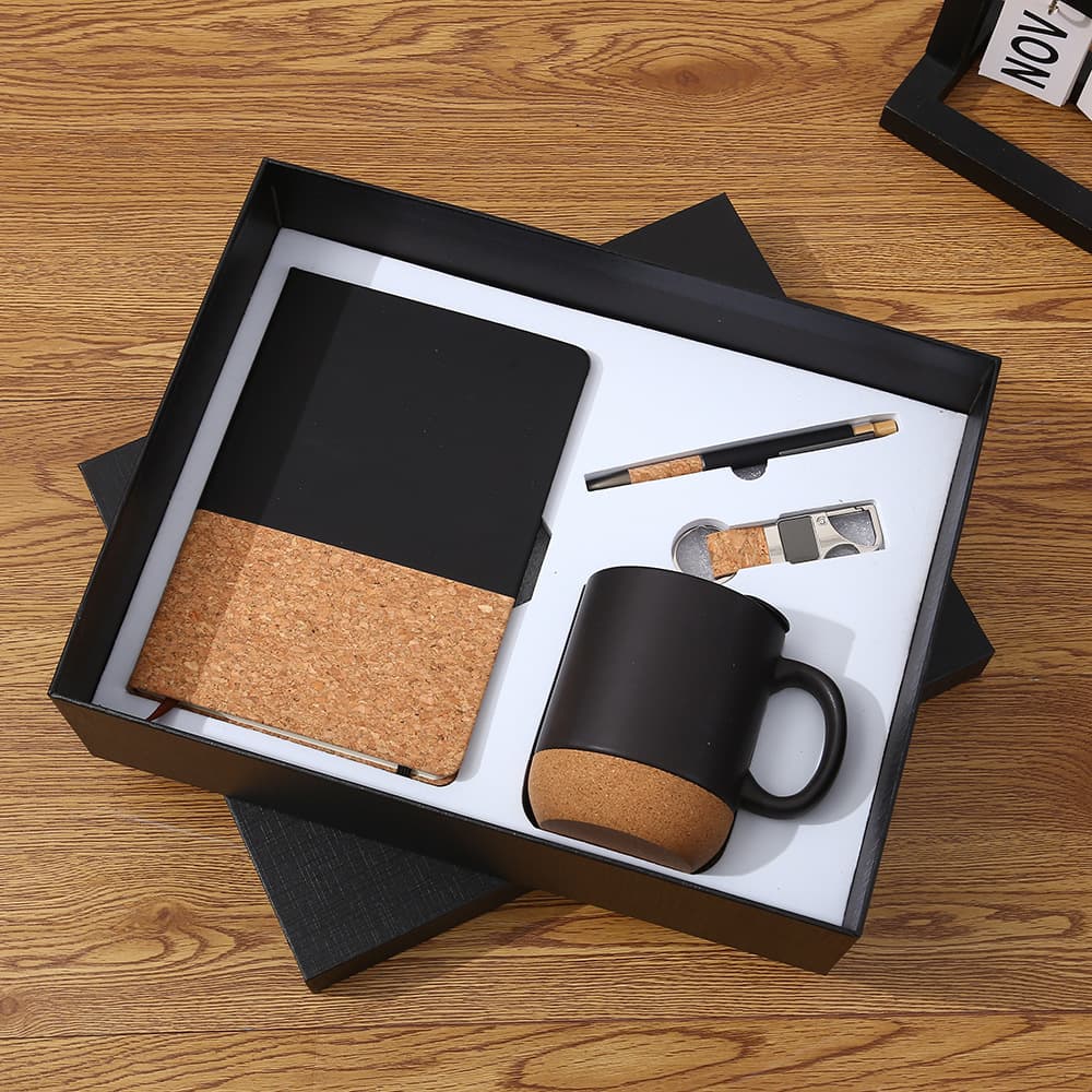 Business gift set cork pu environmentally friendly wheat straw splicing notebook chamber of commerce gift creative business office pen