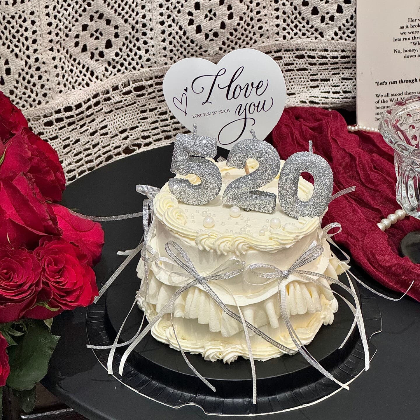 520 Valentine's Day Candle Cake Decoration Couple Confession Love Card Insert Silver Onion Ballet Style Ribbon Dress Up