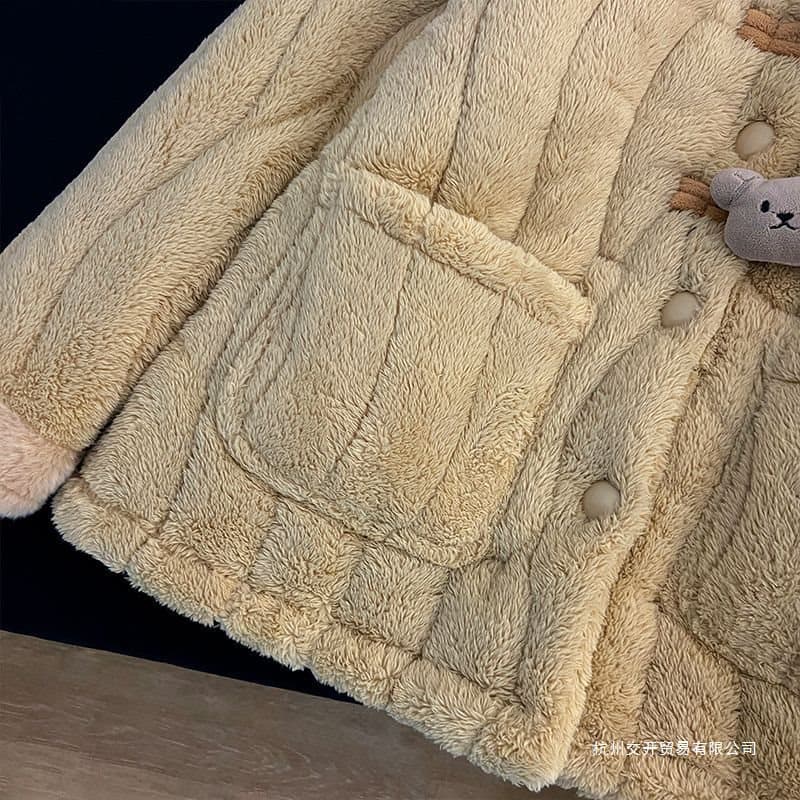 New Chinese style coral fleece pajamas women autumn/winter extra thick warm three-layer cotton padded wearable flannel homewear