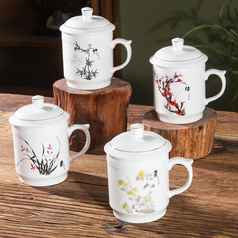 Ceramic Meeting Cup Office Tea Cup Home Water Cup with Lid Hotel Hospitality Reception Office Gift Cup