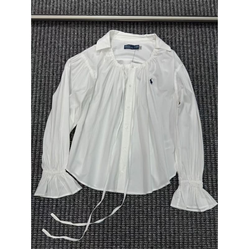 High-quality / QR code available RL Ralph Lauren new palace-style export lapel drawstring long-sleeve shirt top