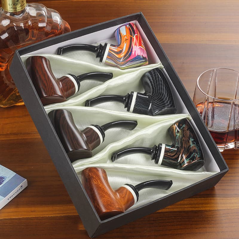 Changfeng Bakelite Tobacco Pipe Men's Cavity Handmade Old-Fashioned Pipe Easy to Clean Detachable Dry Tobacco Bag Metal Tobacco Bowl